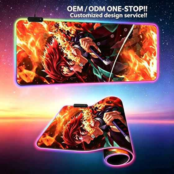 FLAME SNAKE Cartoon Series Anime Printed Custom Print Large LED RGB Mouse Pad , Gaming Mousepad RGB XL , Gaming Mousepad
